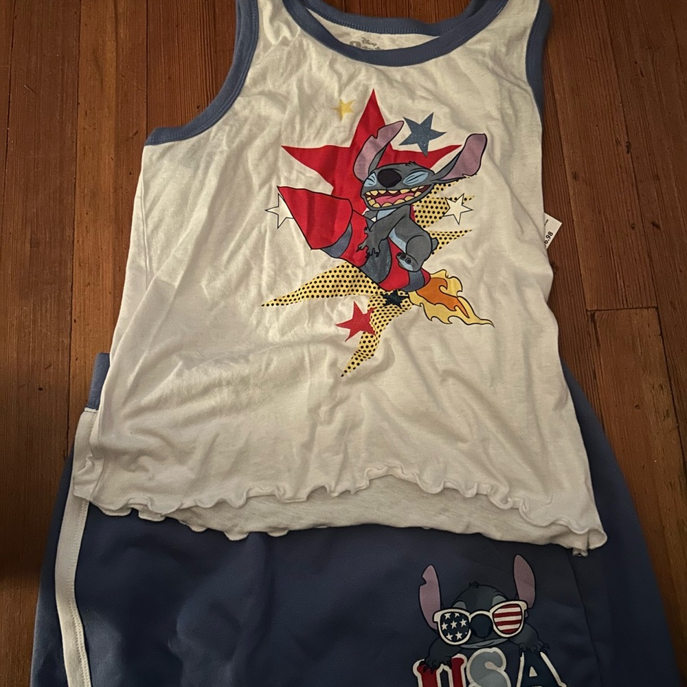 Stitch Kids White and Blue Tank Top with Cartoon Print